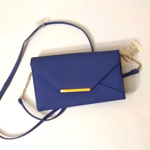 Blue Wallet Size String/Chain Shoulder Purse